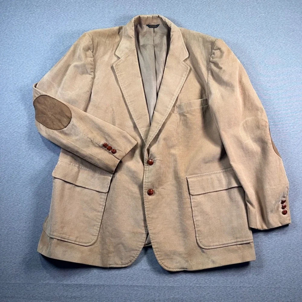 VTG Levis Menswear Corduroy Sport Coat Blazer 48R Brown‎ Suede Elbow Patches
